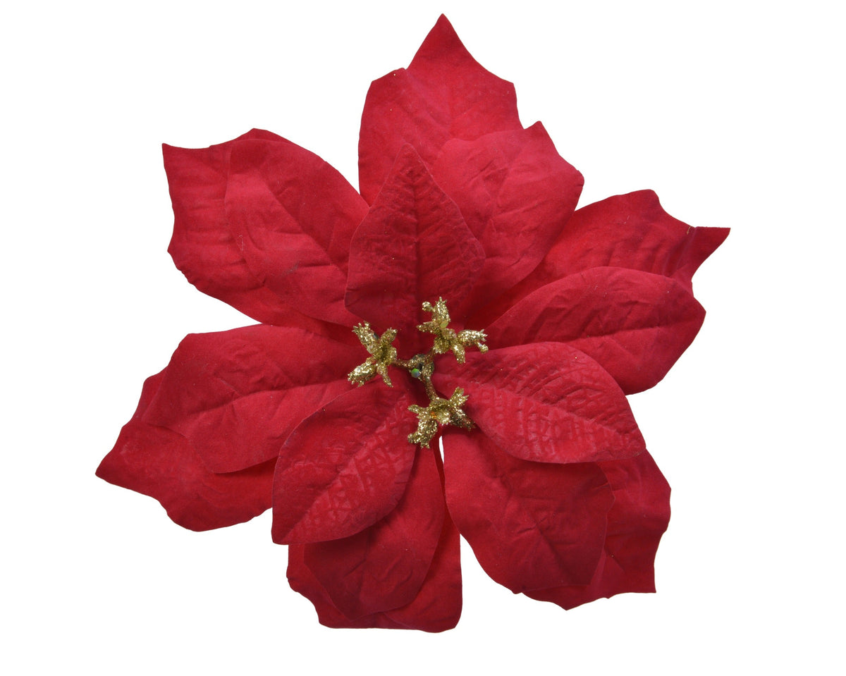 poinsettia poinsettia op clip polyester fluweel velvet rood d.16cm x h.3cm