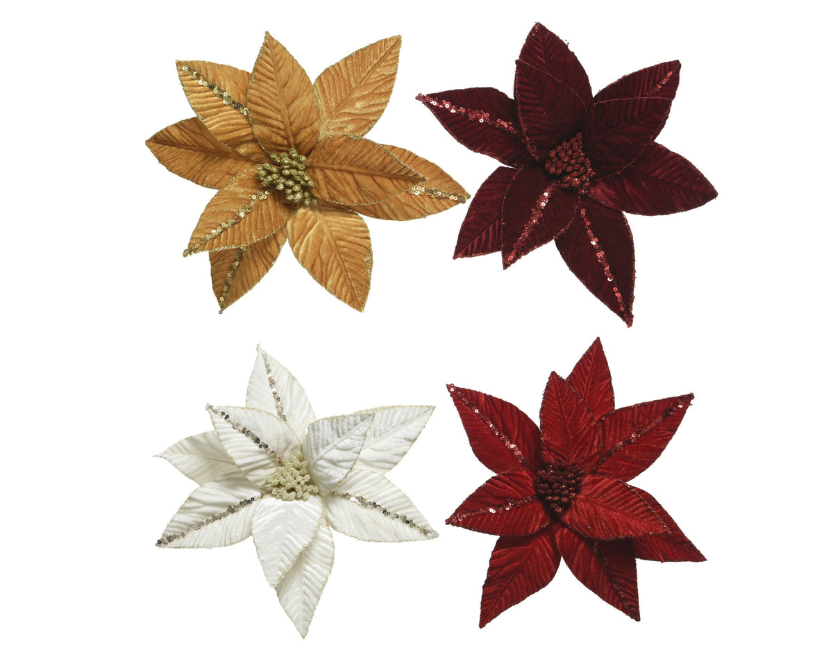 poinsettia op clip polyester spangels velvet 4col ass assortie d.32cm x h.5cm