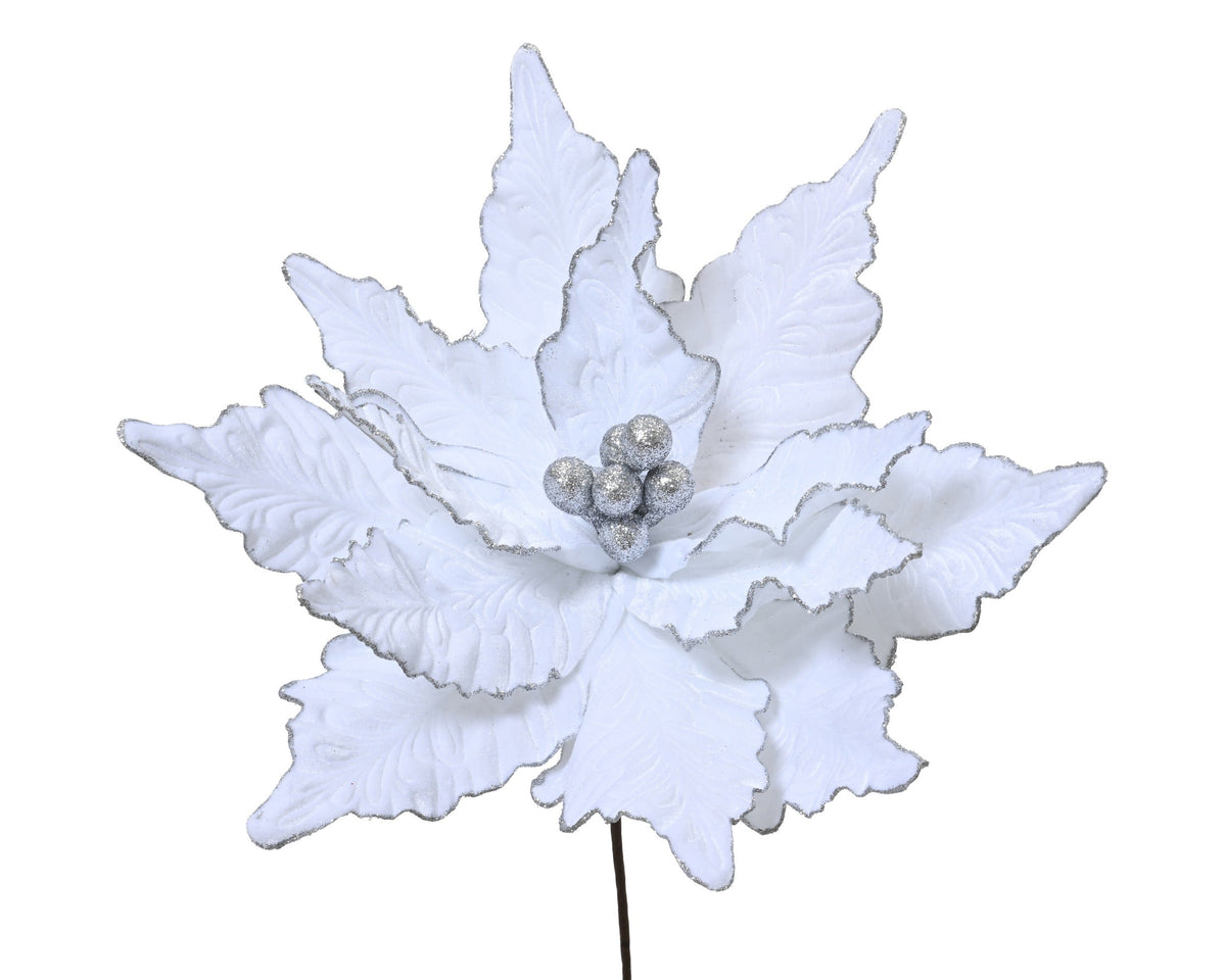 poinsettia op steel polyester fluweel wit d.50cm x h.66cm
