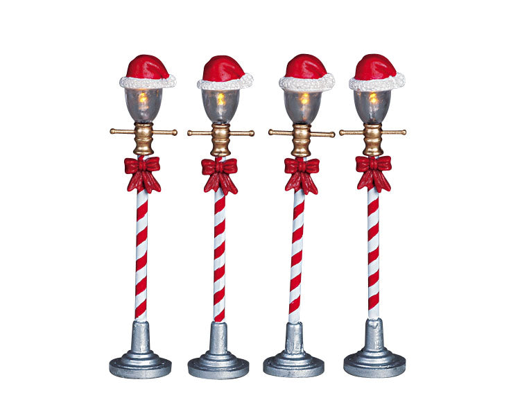 santa hat street lamp, set of 4, b/o (4.5v)
