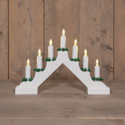 kaarsenbrug met 7 led lampjes op batterrij 37,5x5x26,5 wit