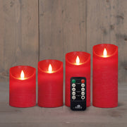 kaars rustiek wax led bewegende vlam op batterij met afstandsbediening set van 4 d7.5h10/12.5/15/17.5cm rood