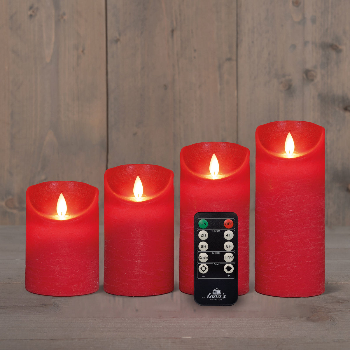 kaars rustiek wax led bewegende vlam op batterij met afstandsbediening set van 4 d7.5h10/12.5/15/17.5cm rood