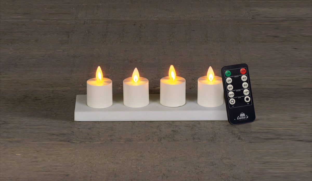 theelicht bewegende vlam oplaadbaar met afstandsbediening en oplaadstation dia 3.8xh6cm wit set van 4