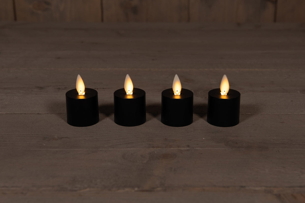 theelicht bewegende vlam uitbreidingset dia 5x6cm zwart set van 4