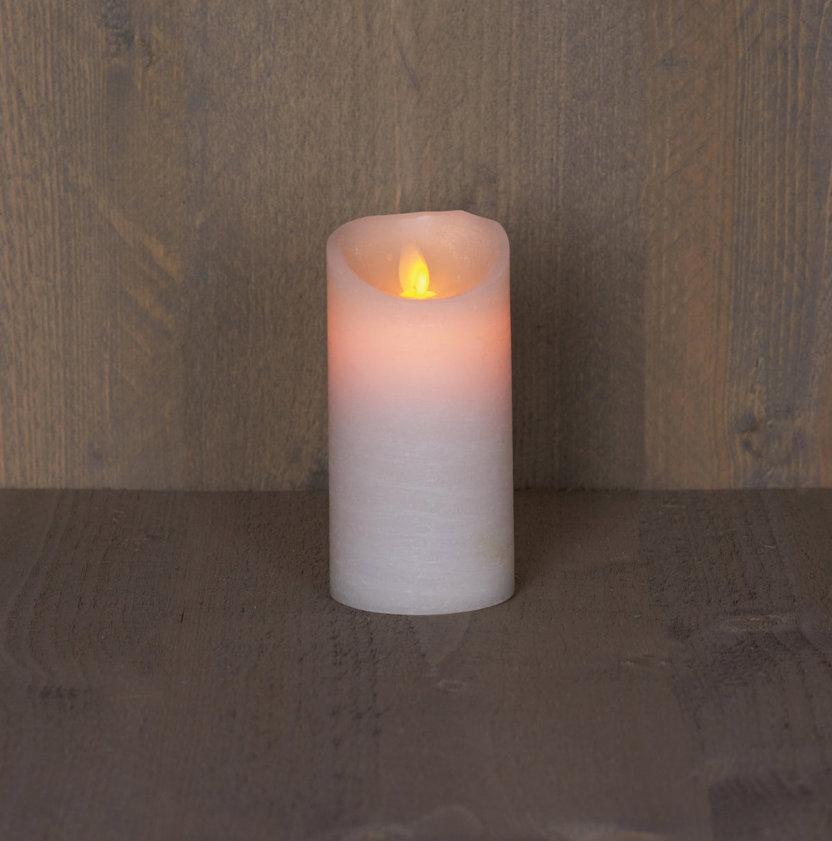 stompkaars rustiek wax bewegende vlam op 3xaaa batterij met timer 15x7.5cm wit