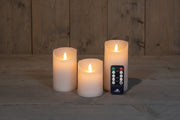 kaars rustiek wax led bewegende vlam op batterij met afstandsbediening 10/12.5/15x7.5cm wit set van 3