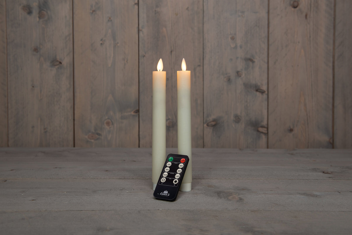 dinerkaars rustiek wax led bewegende vlam op batterij met afstandsbediening h23cm ivoor 2st