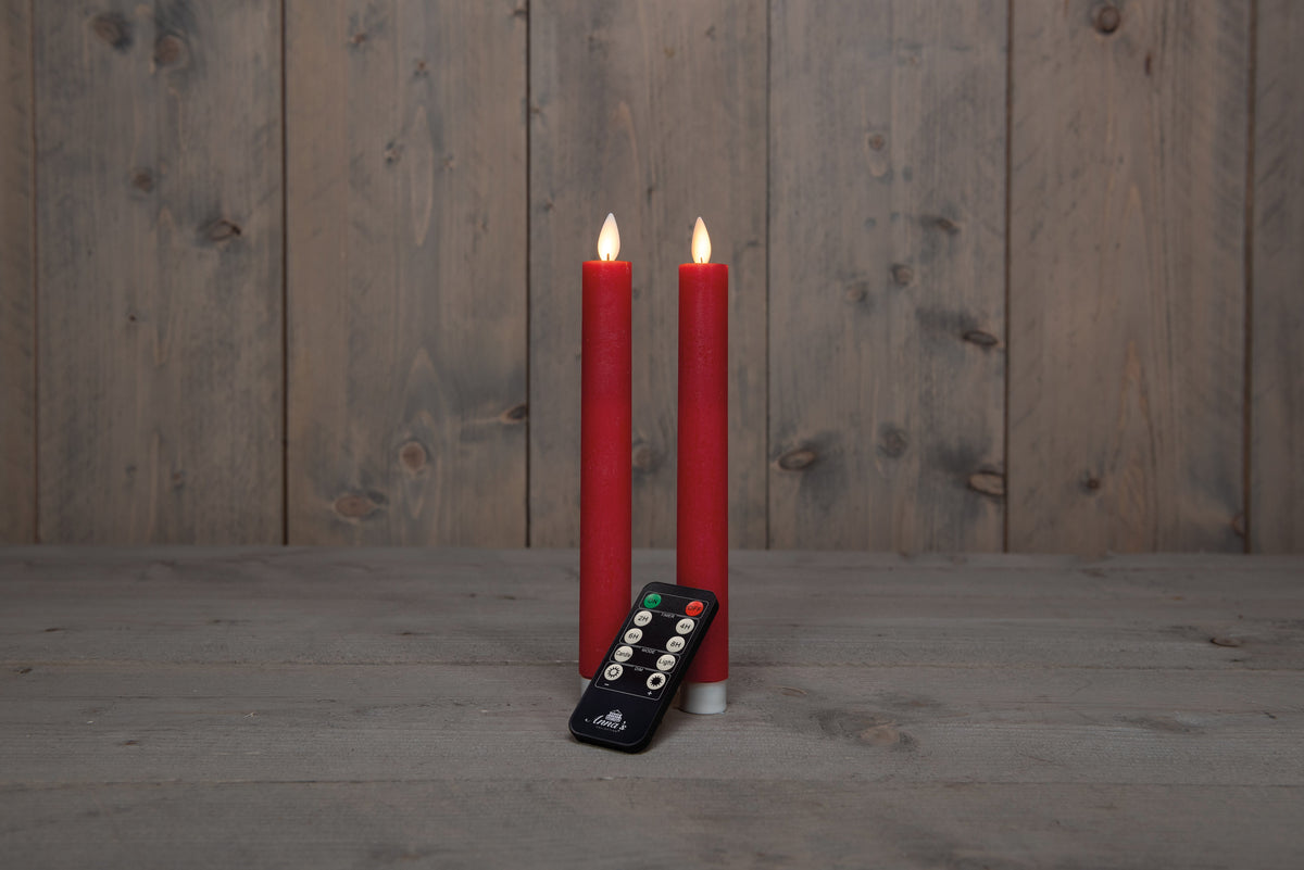 dinerkaars rustiek wax led bewegende vlam op batterij met afstandsbediening h23cm rood 2st