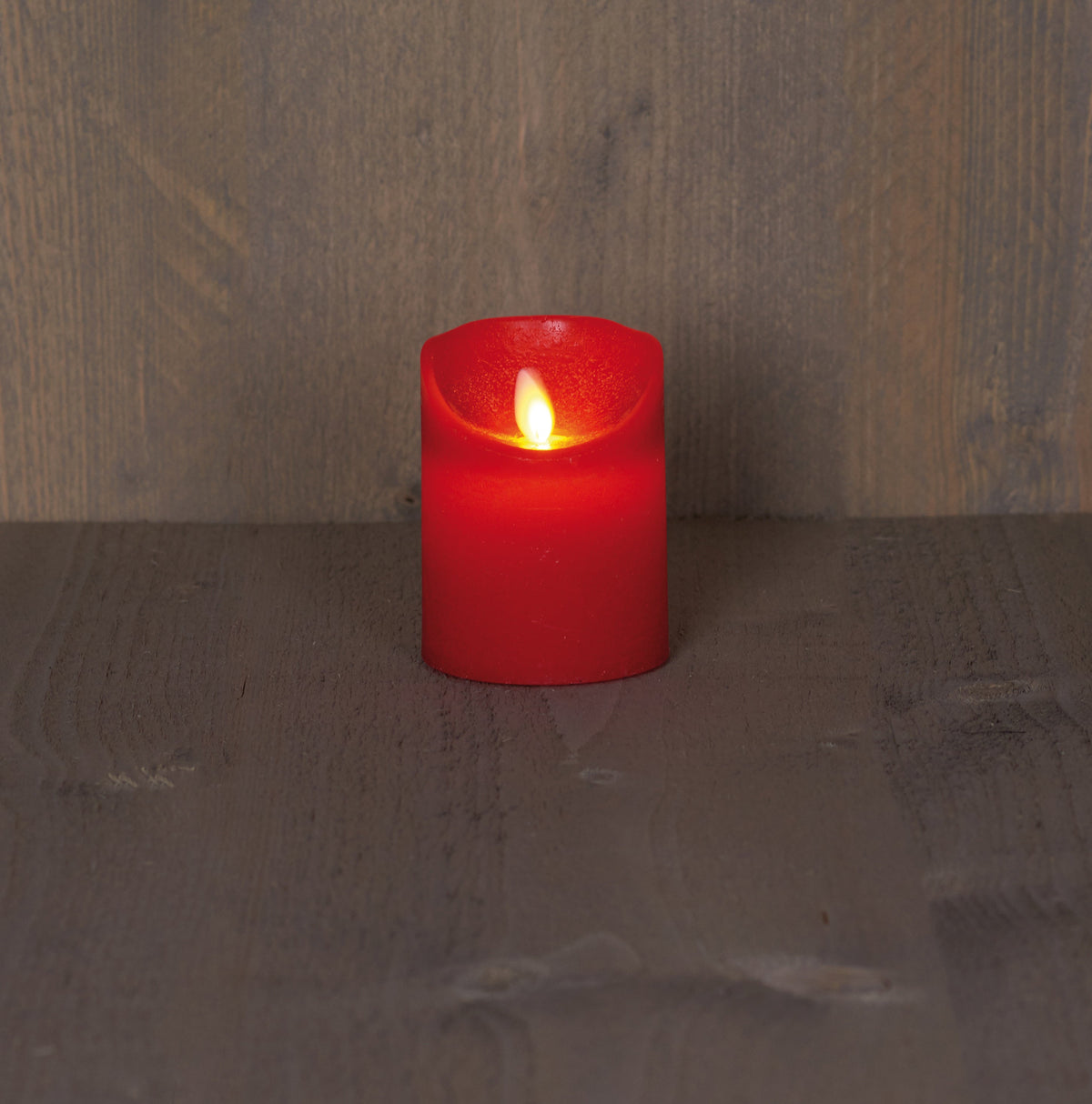 stompkaars rustiek wax bewegende vlam op 3xaaa batterij met timer 10x7.5cm rood