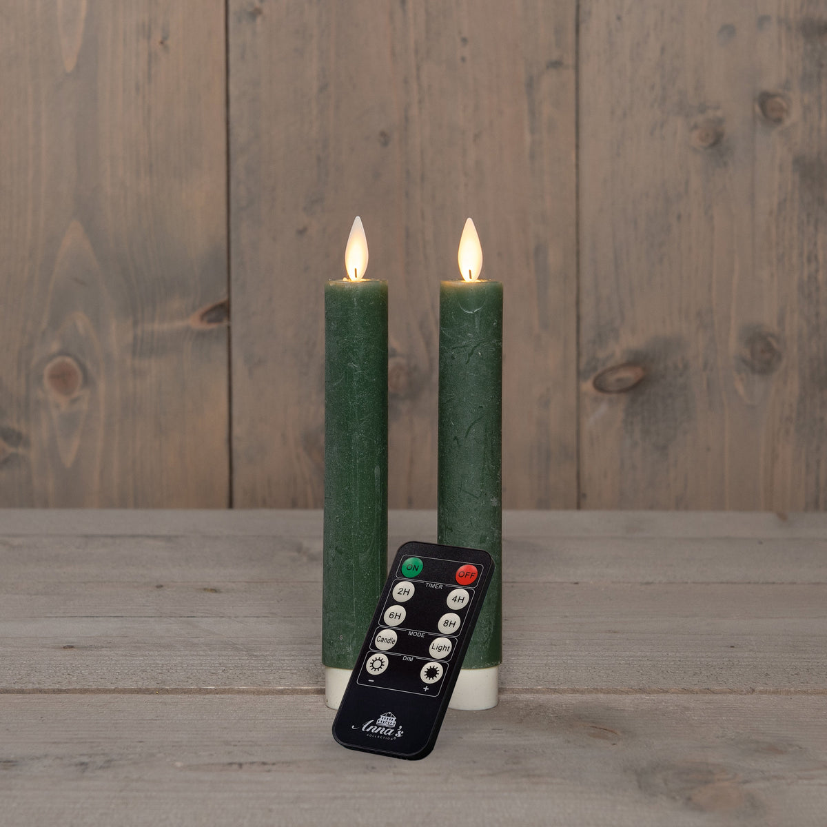 dinerkaars wax led bewegende vlam op batterij met afstandsbediening  2 stuks h18cm jade groen