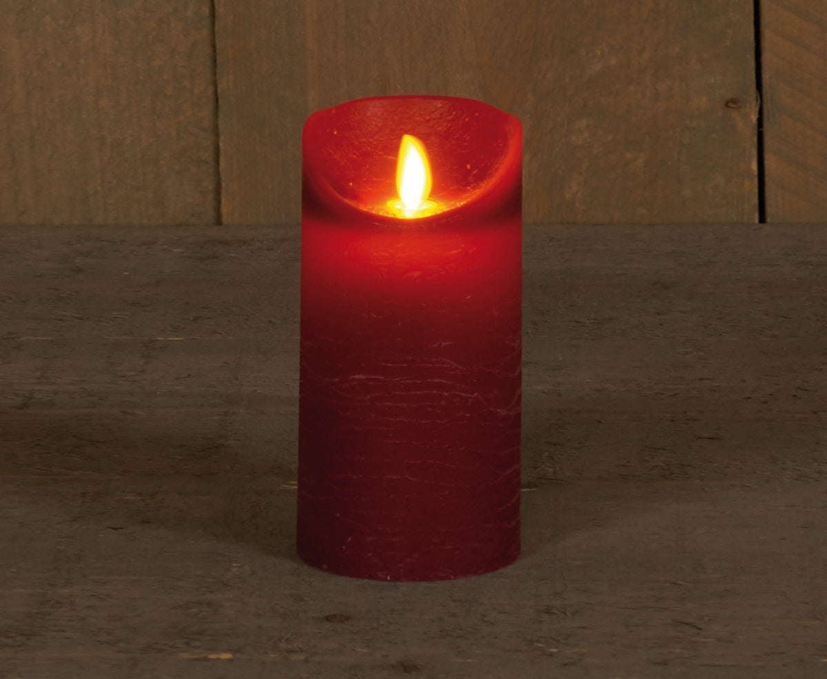 stompkaars rustiek wax bewegende vlam op 3xaaa batterij met timer 15x7.5cm bordeaux