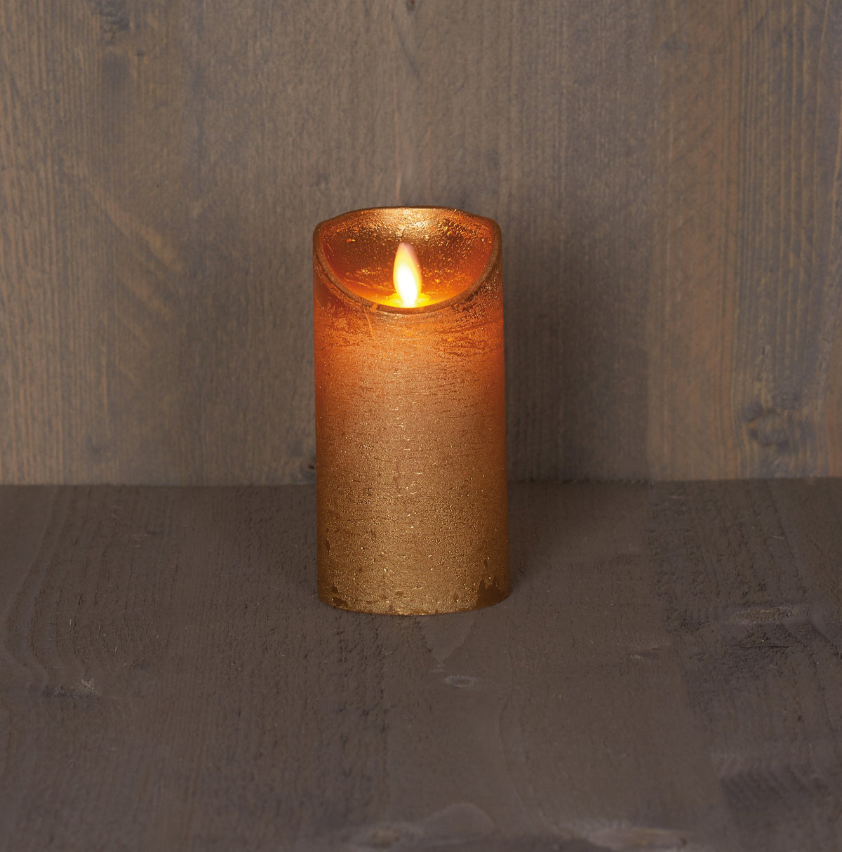 stompkaars rustiek wax bewegende vlam op 3xaaa batterij met timer 15x7.5cm goud