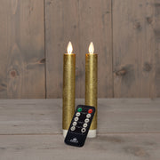 dinerkaars wax led bewegende vlam op batterij met afstandsbediening  2 stuks h18cm goud