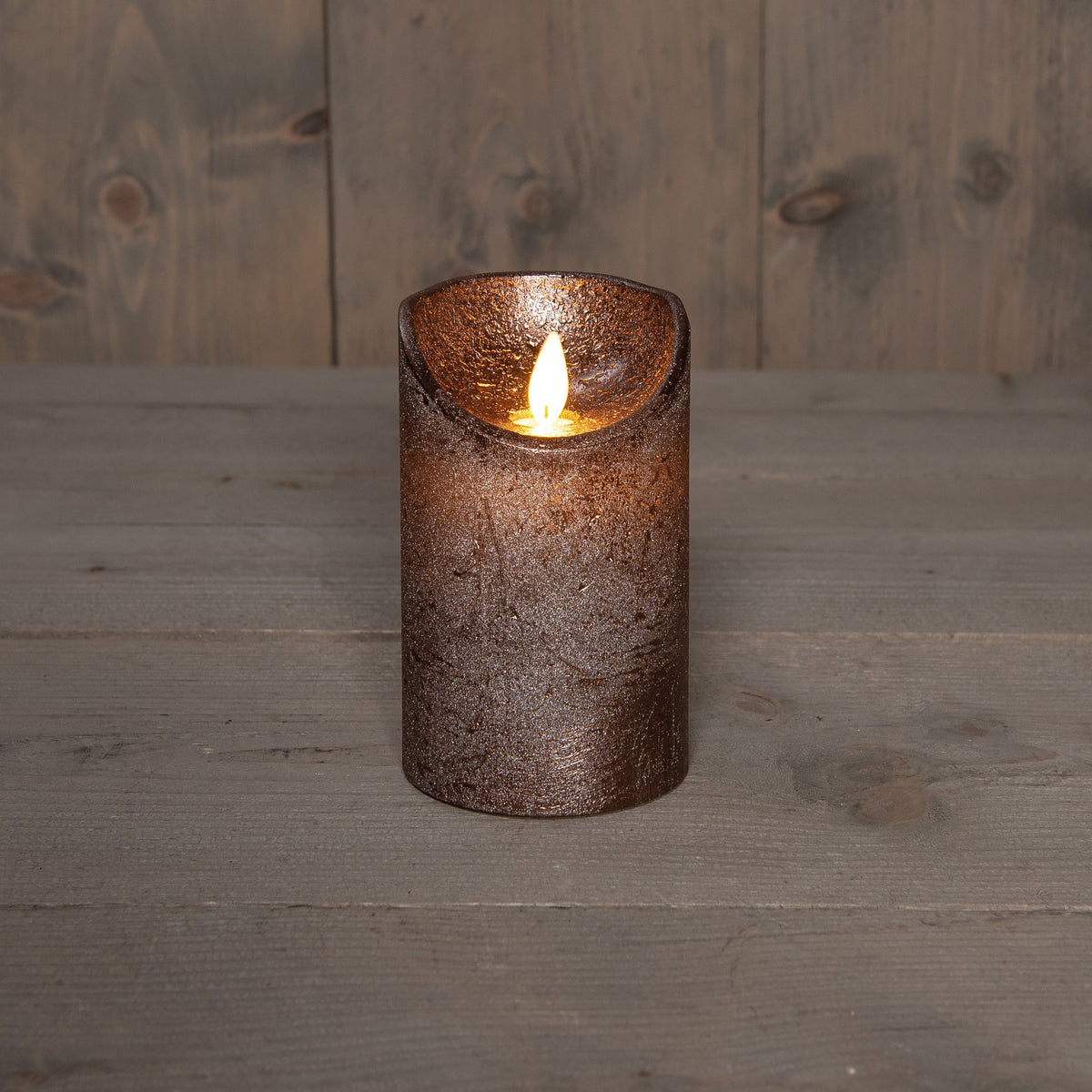 stompkaars rustiek wax bewegende vlam op 3xaaa batterij met timer 12.5x7.5cm brons