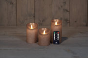 kaars rustiek wax led bewegende vlam op batterij met afstandsbediening 10/12.5/15x7.5cm brons set van 3