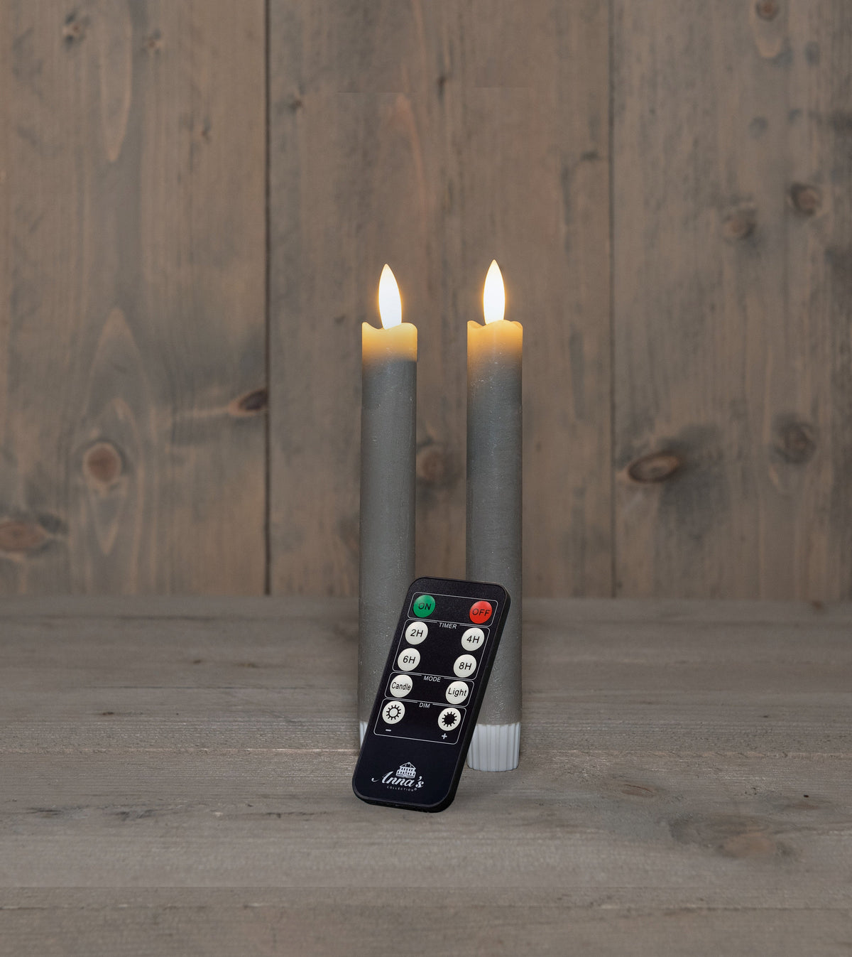 dinerkaars rustiek wax 3d vlam op 2x2aaa batterij met afstandsbediening 18cm taupe 2 stuks