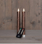 dinerkaars rustiek wax 3d vlam op 2x2aaa batterij met afstandsbediening 23cm brons 2 stuks