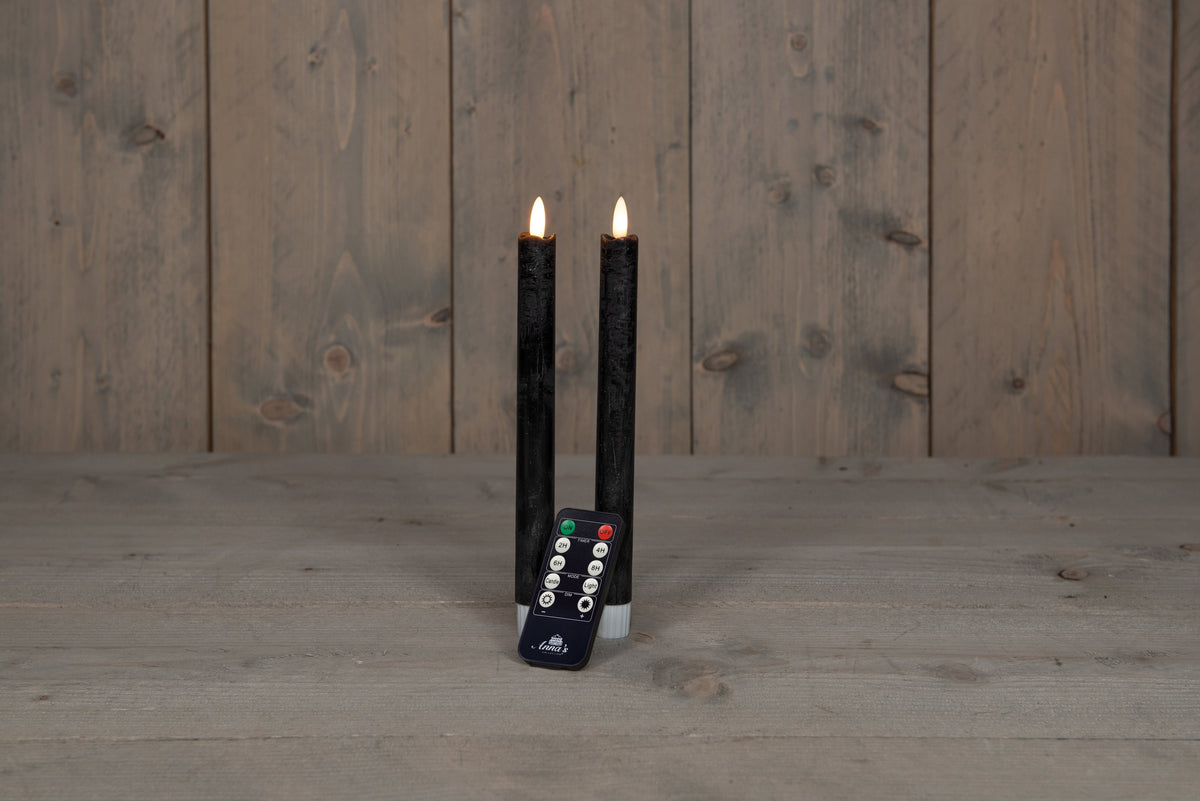 dinerkaars rustiek wax 3d vlam op 2x2aaa batterij met afstandsbediening 23cm zwart 2 stuks