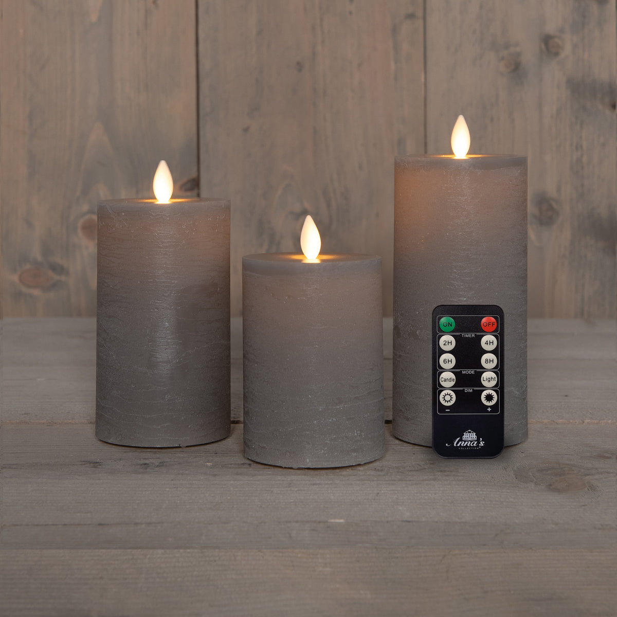 stompkaars rustiek wax bewegende vlam oplaadbaar met afstandsbediening en usb kabel 10/12.5/15x7.5cm rood set van 3