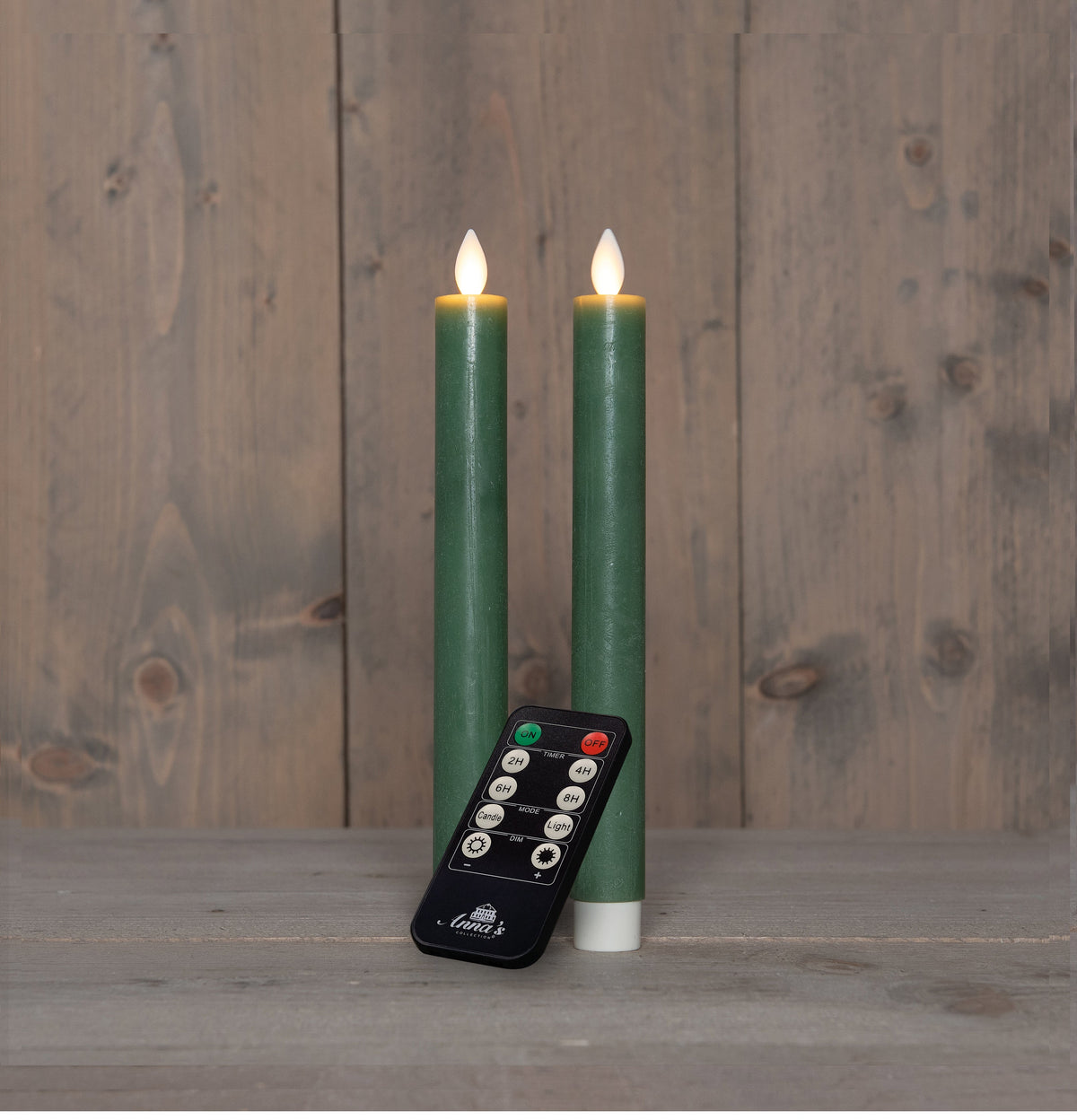 dinerkaars rustiek wax bewegende vlam oplaadbaar met afstandsbediening en usb kabel 23cm jade groen 2 stuks