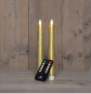 dinerkaars rustiek wax bewegende vlam oplaadbaar met afstandsbediening en usb kabel 23cm goud 2 stuks