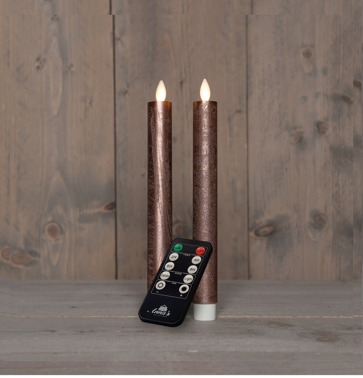 dinerkaars rustiek wax bewegende vlam oplaadbaar met afstandsbediening en usb kabel 23cm brons 2 stuks