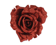roos op clip polyester glitters kerstrood d.12cm x h.7.5cm