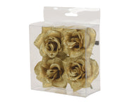 roos op clip polyester glitters goud d.8cm x h.4.5cm