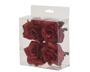 roos op clip polyester glitters ossenbloed d.8cm x h.4.5cm