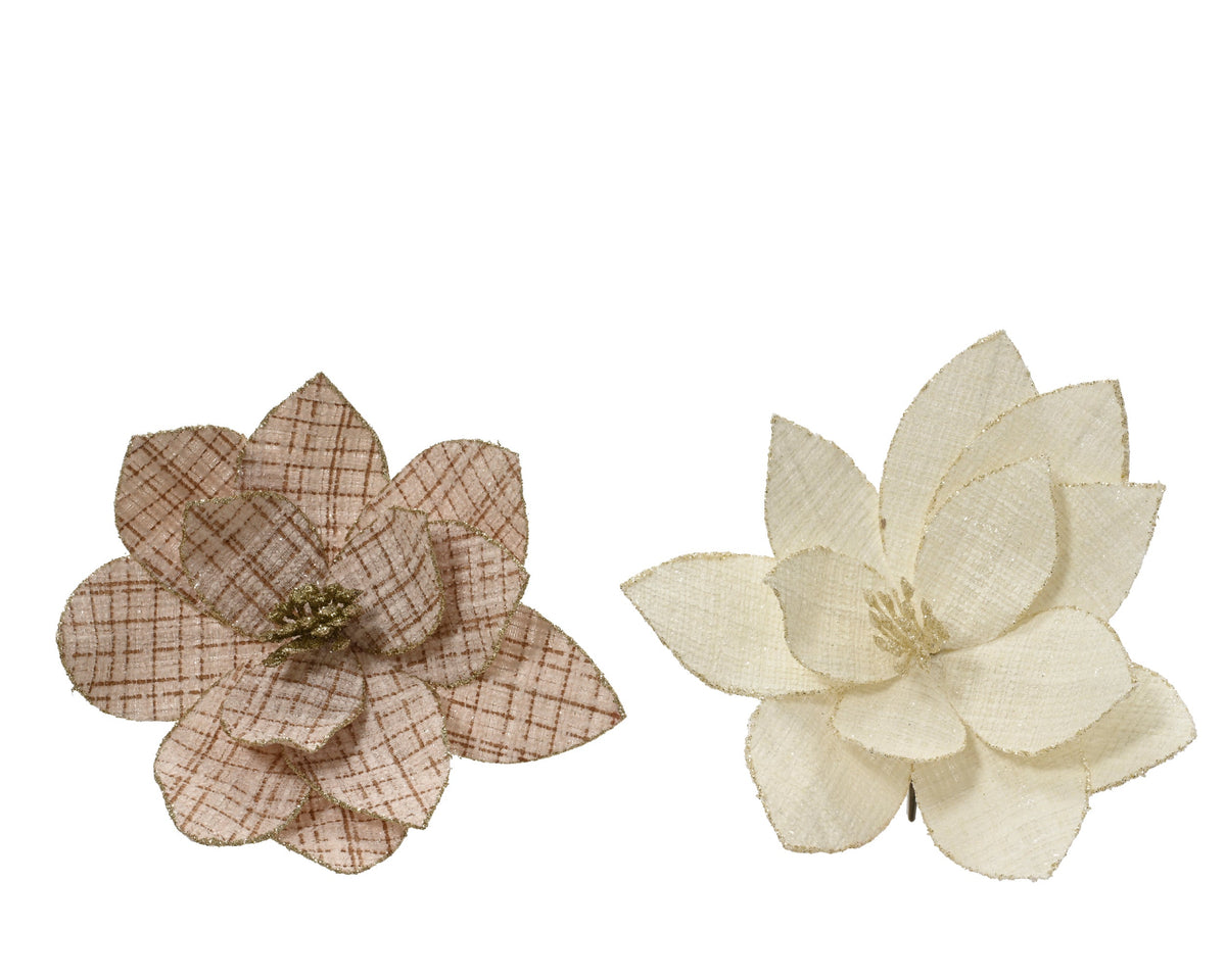 poinsettia op clip polyester glitter center w glitter edge 2col ass assortie d.23cm x h.10cm