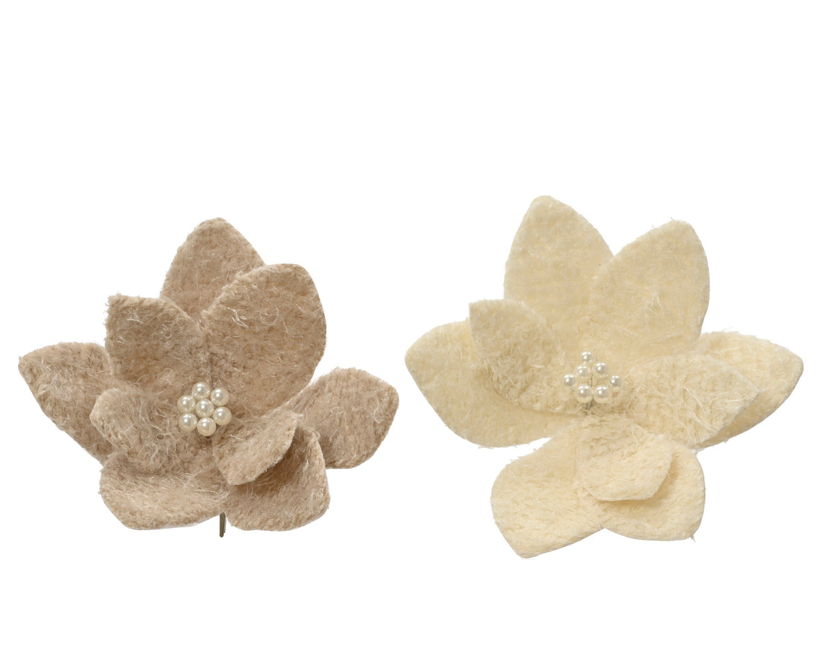 poinsettia op clip kunstbont w pearl center 2col ass assortie d.28cm x h.12cm