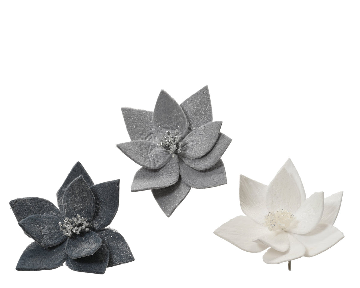 poinsettia op clip kunstbont glitter 3col ass assortie d.30cm x h.13cm