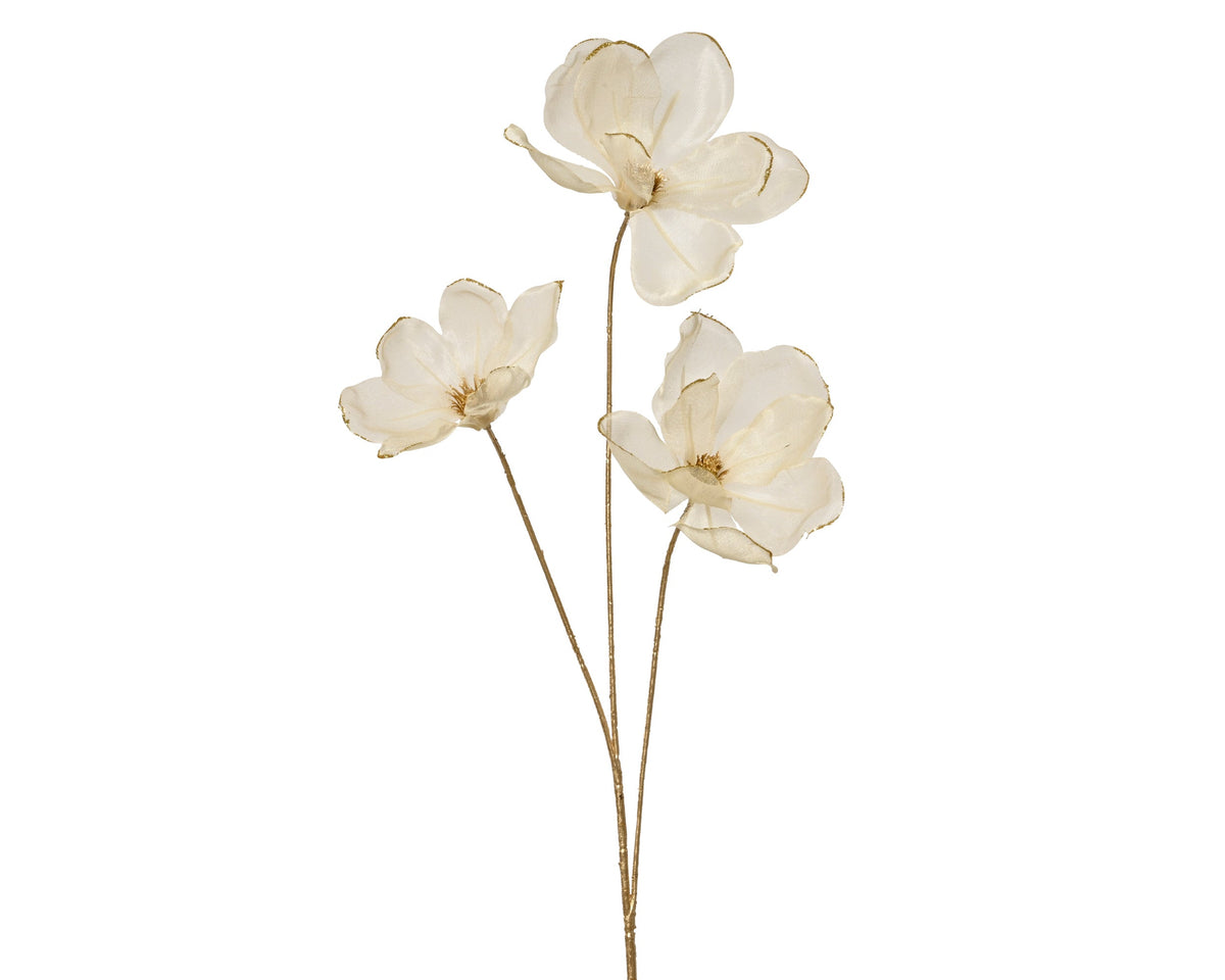magnolia polyester gold glitter 3 flower head spray creme l.13cm x w.22cm x h.74cm