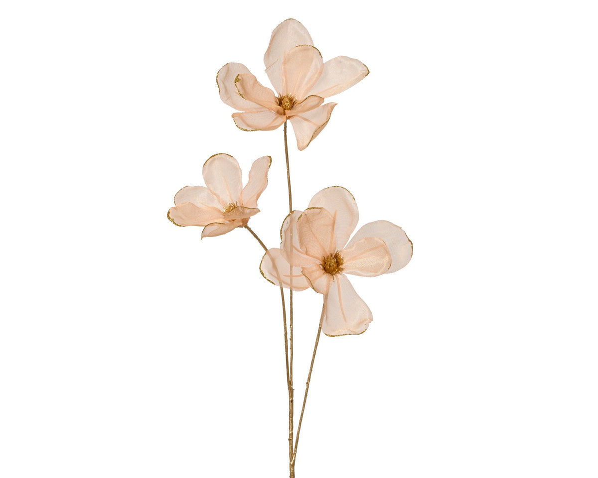 magnolia polyester gold glitter 3 flower head spray perzik l.13cm x w.22cm x h.74cm