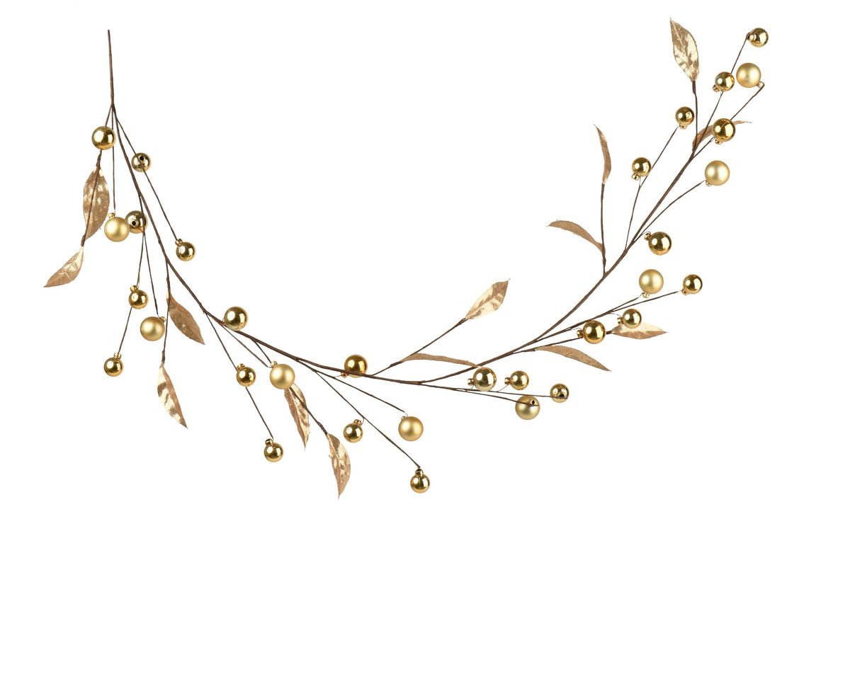 slinger pe glitters 14x leaves, 32x baubles licht goud l.6cm x w.6cm x h.120cm