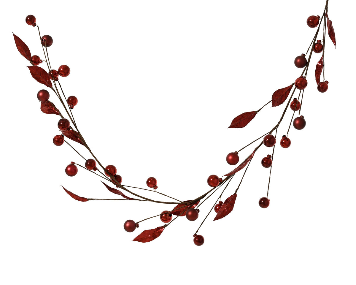 slinger pe glitters 14x leaves, 32x baubles ossenbloed l.6cm x w.6cm x h.120cm