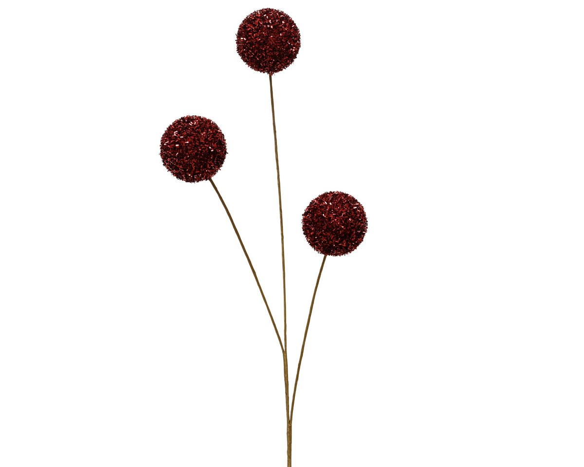spray foam tinsel and glitter 3 ball maroon l.22cm x w.7cm x h.70cm