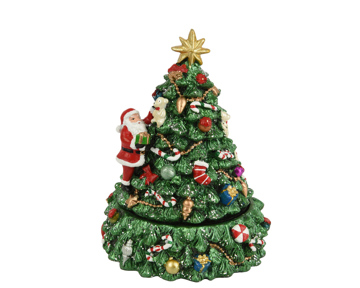 muziekdoos polyresin tree groen/kleur(en) l.12cm x w.12cm x h.16cm