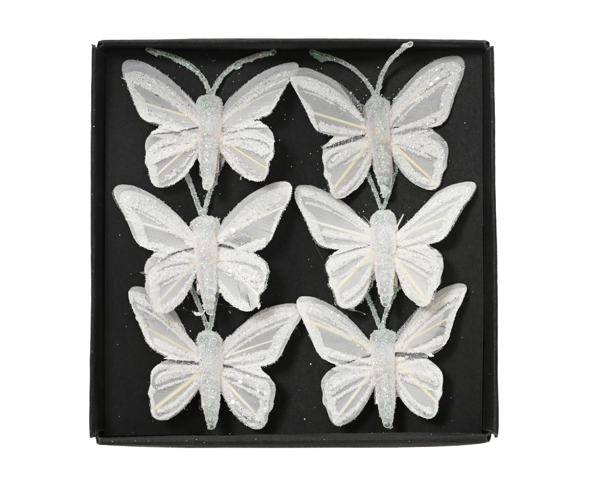 vlinder veer glitter op clip wit l.5cm x w.3.5cm x h.1cm