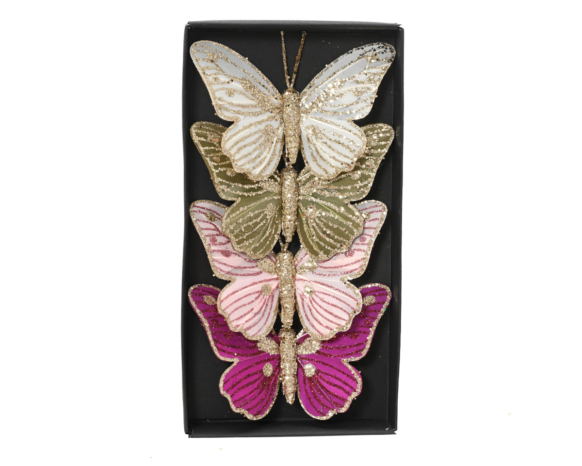 vlinder veer glitter spangle op clip 4col ass assortie l.10cm x w.7.5cm x h.1cm