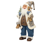 kerstman plastic polyester fabric, branch with snow and skis, gold glasses and shoes blauw/kleur(en) l.35cm x w.16cm x h.60cm