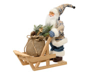 kerstman plastic polyester fabric, wood sleigh, snow branch, ski blauw/kleur(en) l.16cm x w.30cm x h.32cm