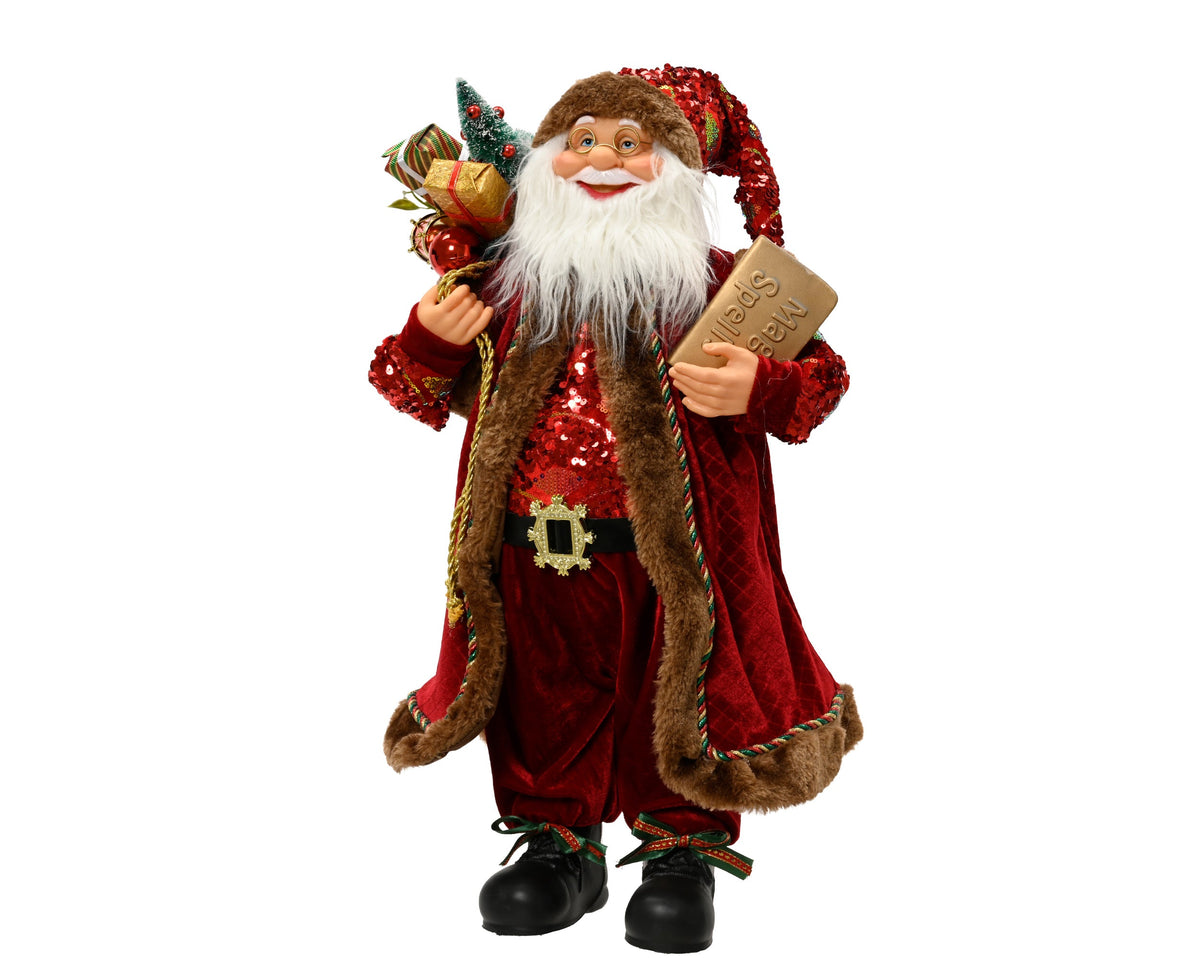kerstman plastic polyester fabric, gold book, tree, trumpet, foam present boxes rood/kleur(en) l.19cm x w.8cm x h.30cm