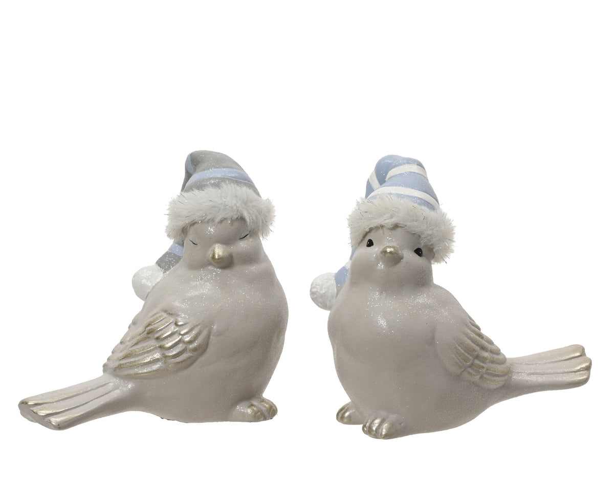 vogel terracotta with fur 2ass assortie l.18cm x w.10.9cm x h.17.4cm