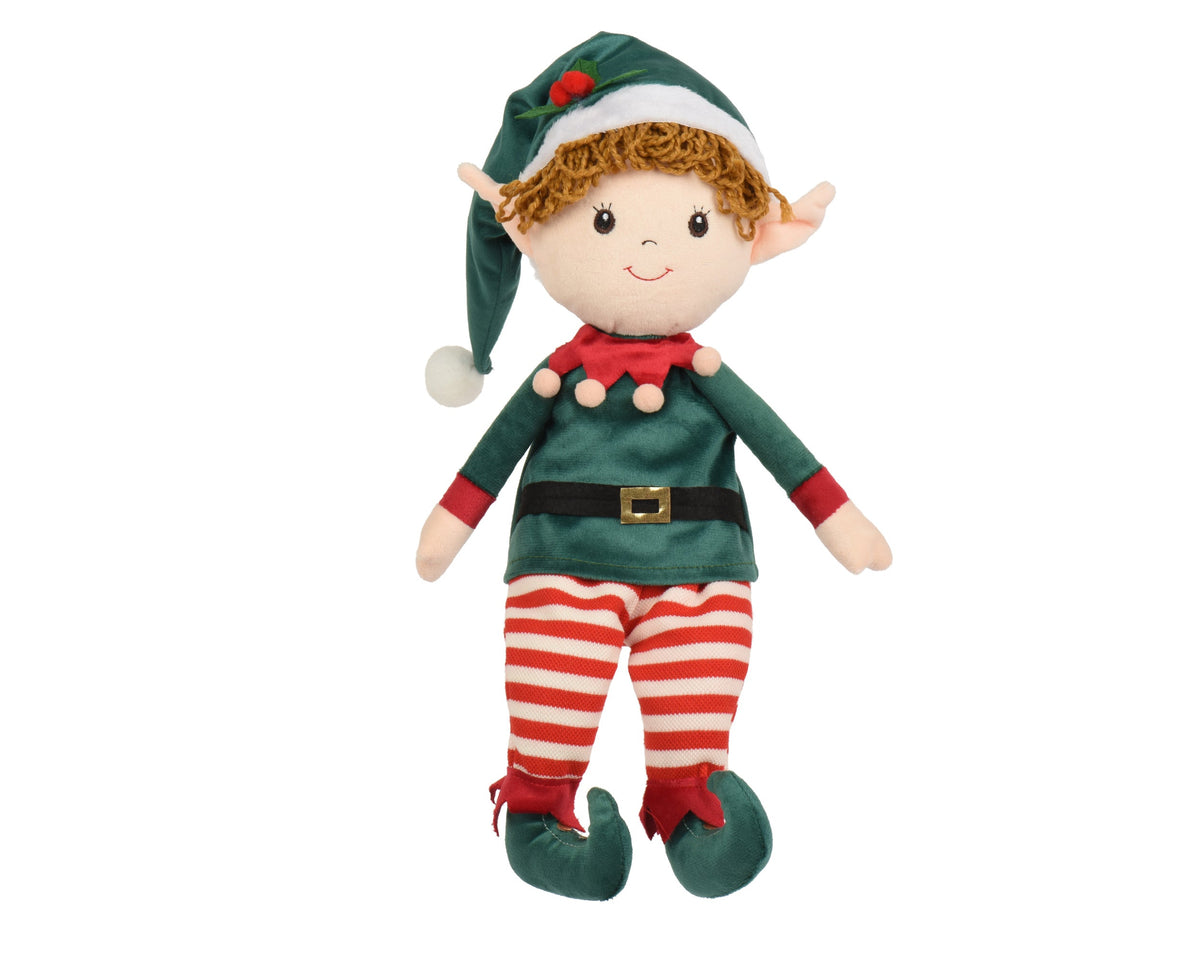 elf polyester sitting with legs styrofoam hard body groen/rood l.18cm x w.12cm x h.60cm