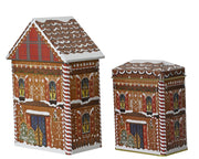 opberg blik house uv print embossed pattern bruin/kleur(en) l.13.5cm x w.8.5cm x h.21.5cm