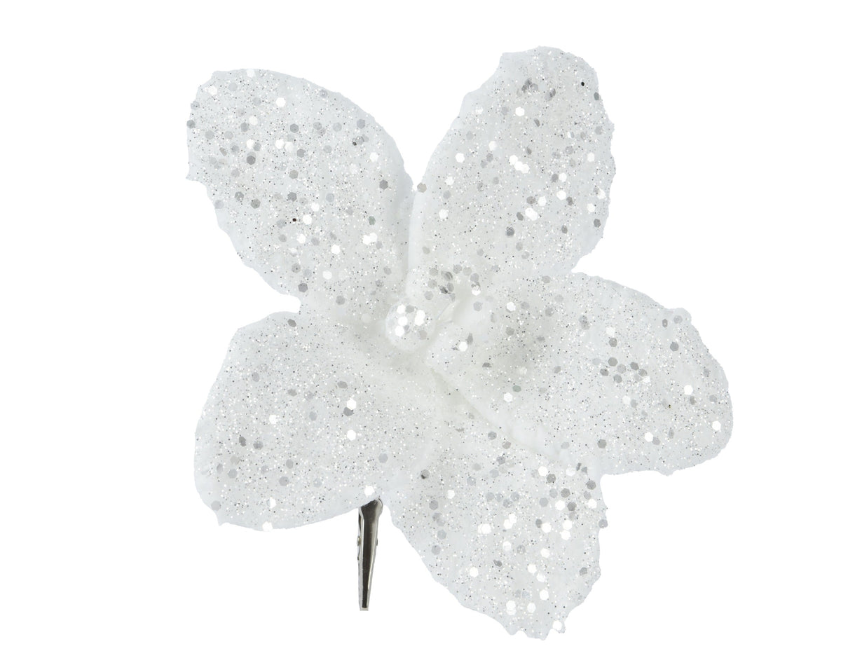 poinsettia op clip kunstbont on clip wit d.18cm x h.6cm