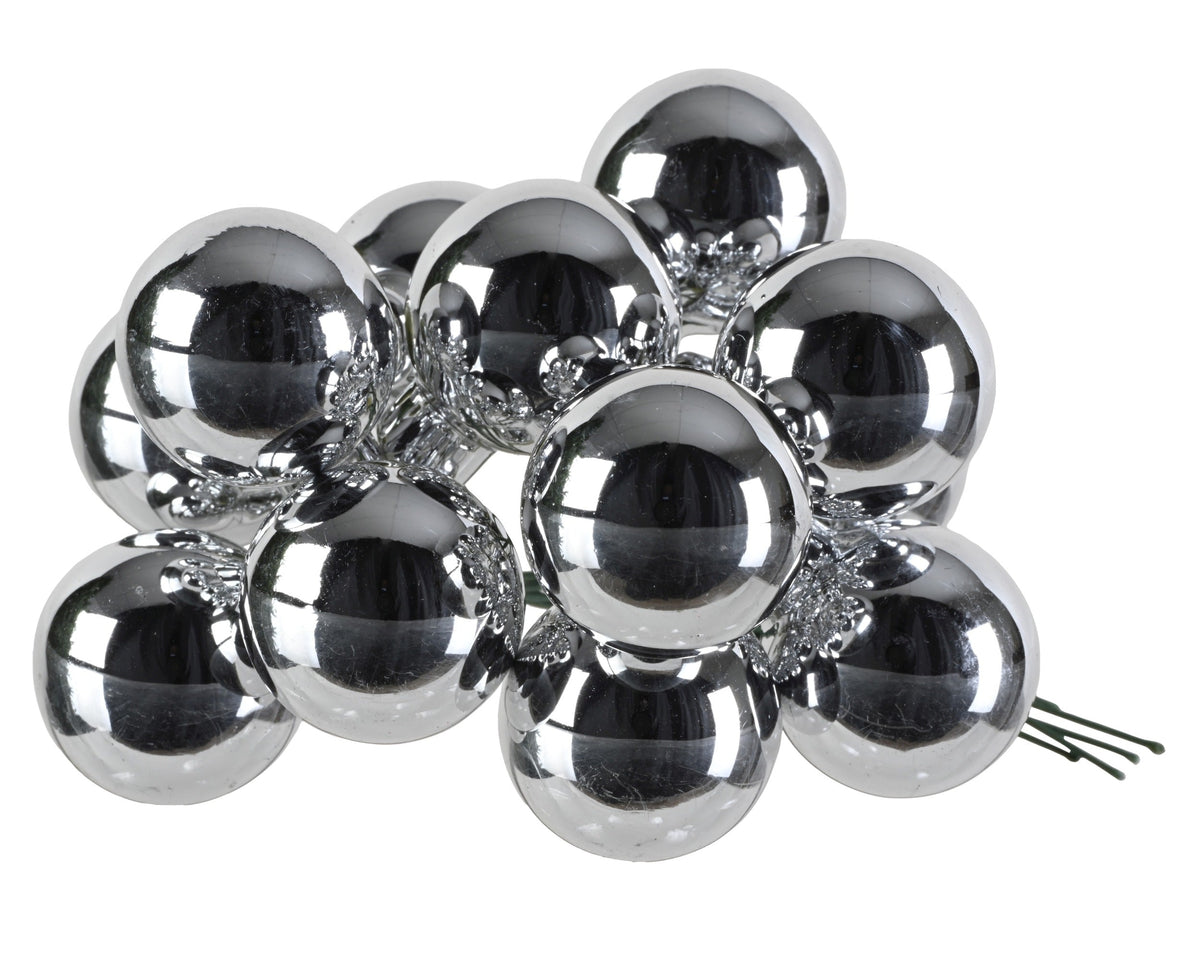 kerstballen op draad glas shiny zilver d.2.5cm