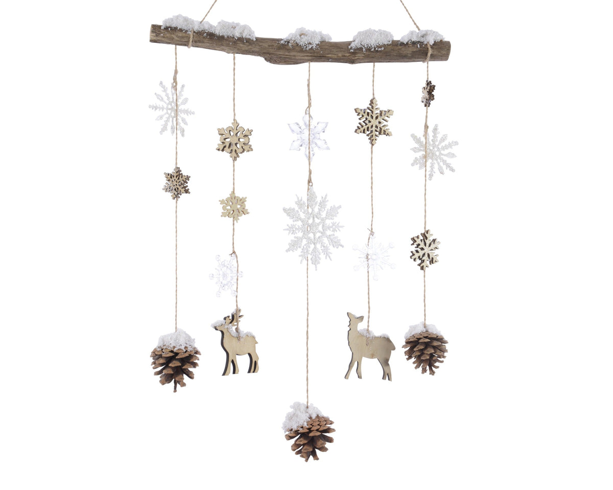hanger polywood pinecones, driftwood, snowflakes naturel l.5cm x w.35cm x h.75cm